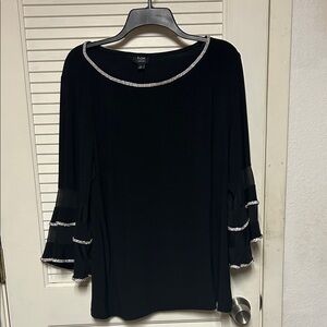 Alex Evenings Black Blouse with Silver Trim